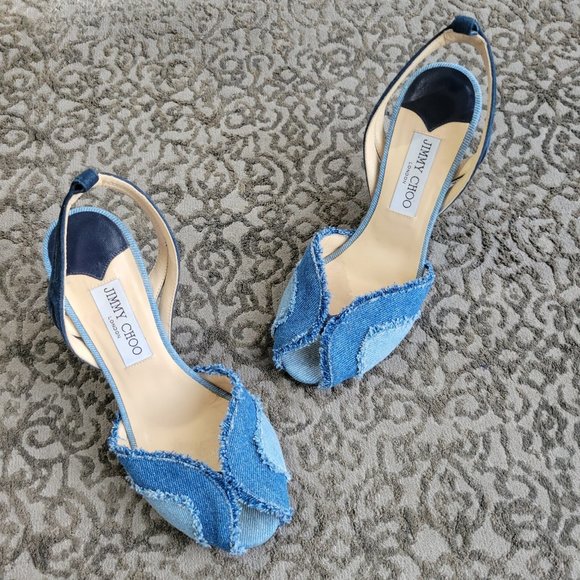 Jimmy Choo Denim Wedge Sandal Shoes-37.5 (Approx. 7) - Picture 6 of 13